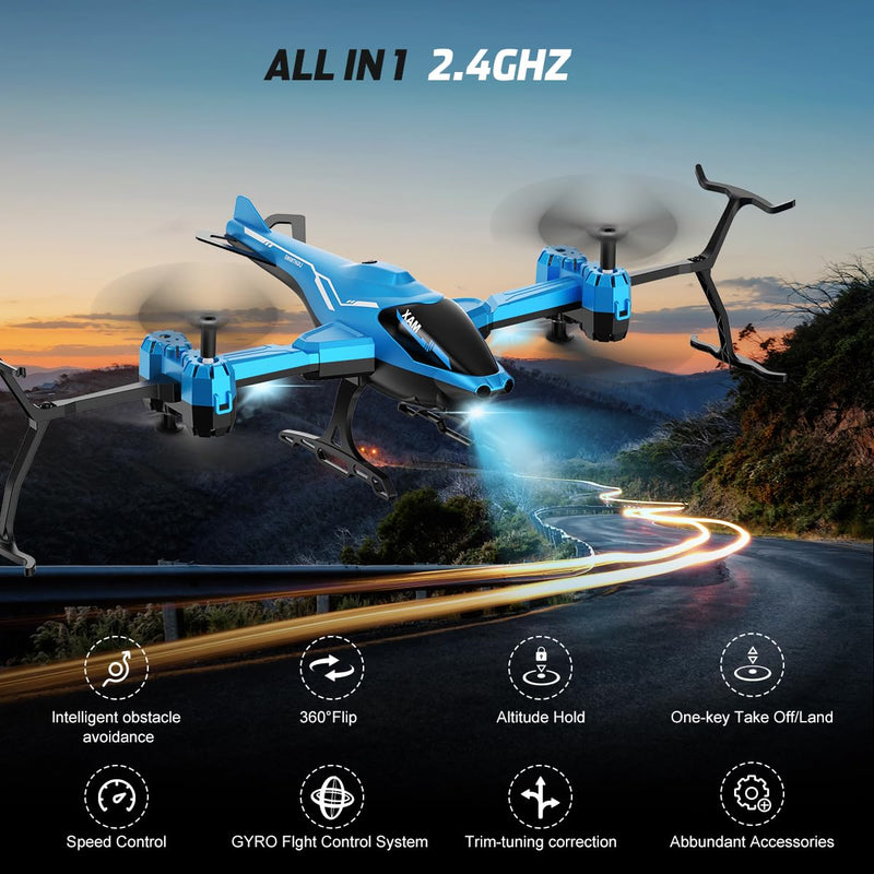 VATOS Remote Control Helicopter 2.4G, All in 1 Super Function 360° Flip, Obstacle Avoidance, Altitude Hold, One Key take Off/Landing, RC Helicopter Plane with LED Light Toy Gifts for Kids Adults