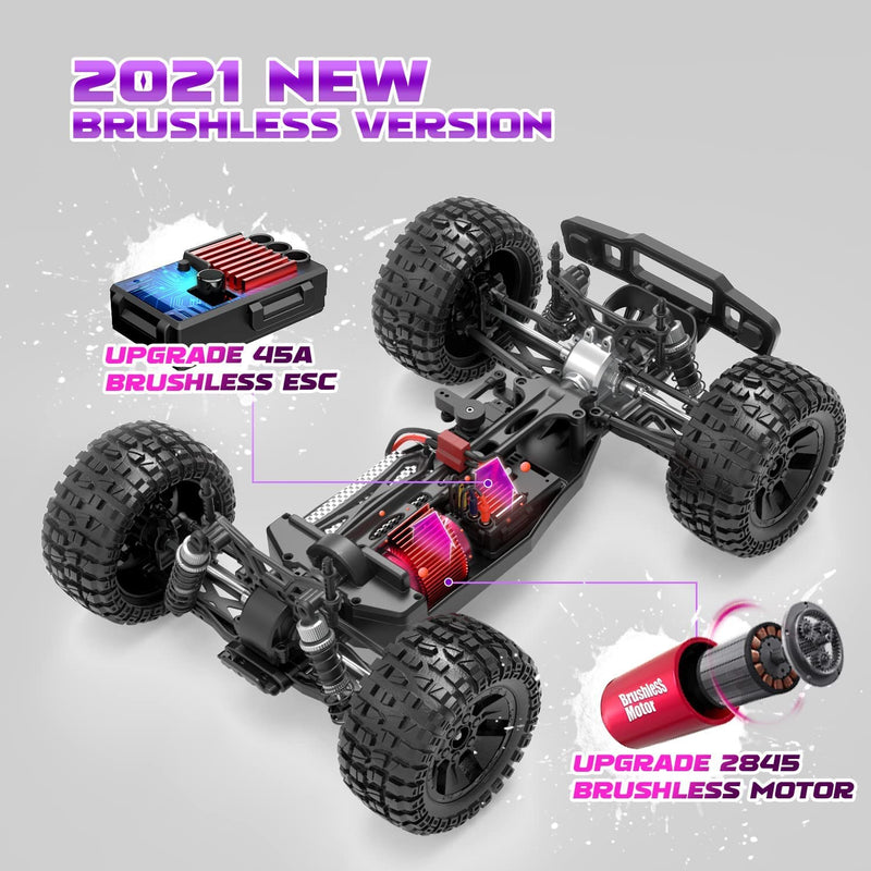 DEERC Large Brushless Remote Control Car 1:10, High Speed RC Cars 37 MPH, 2 Battery 40+ Min, 2 Shell LED Headlight All Terrain Off Road Monster Truck for Adults Kids(200E)