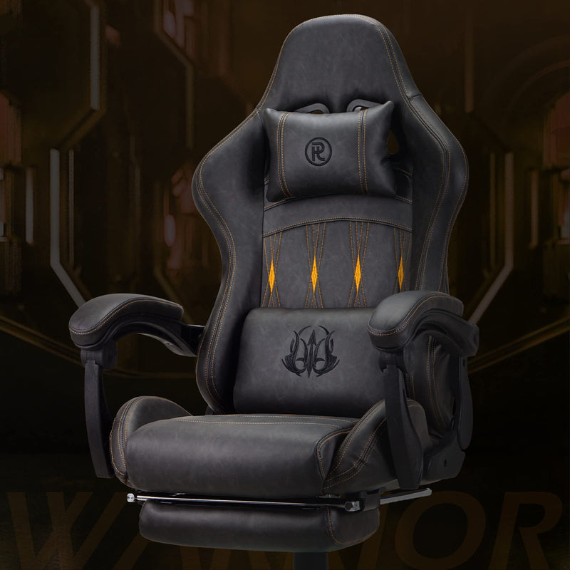 Play haha.Gaming chair Office chair Swivel chair Computer chair Work chair Desk chair Ergonomic Chair Racing chair Leather chair Video game chairs (Black,With footrest)