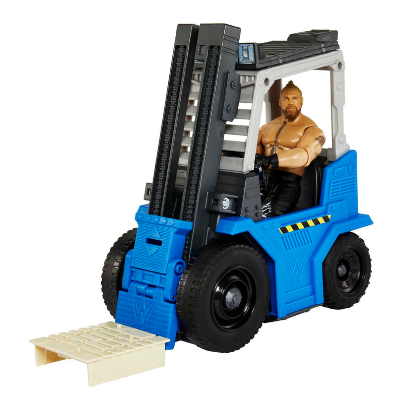 WWE MATTEL Wrekkin Slam N Stack Forklift Vehicle with Lifting Action and Breakable Parts, Includes 6-inch Brock Lesnar Basic Action Figure, Gift for Ages 6 Years Old & Up, HLM00