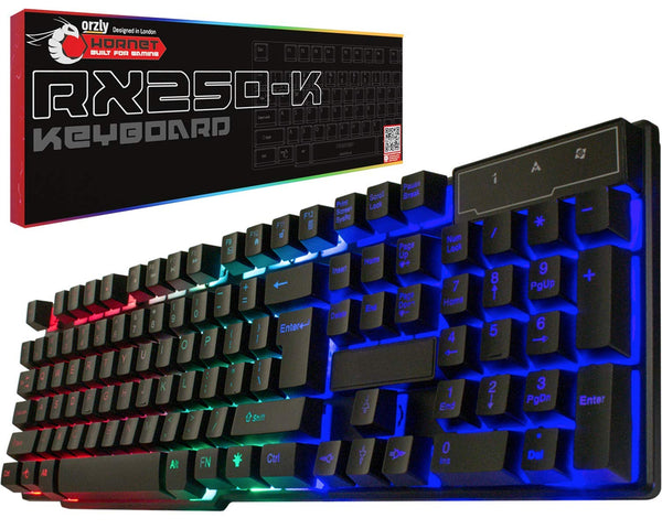 Orzly Gaming Keyboard RGB USB Wired Rainbow Keyboard Designed for PC Gamers, PS4, PS5, Laptop, Xbox, Nintendo Switch, RX-250 Hornet Edition (Black)