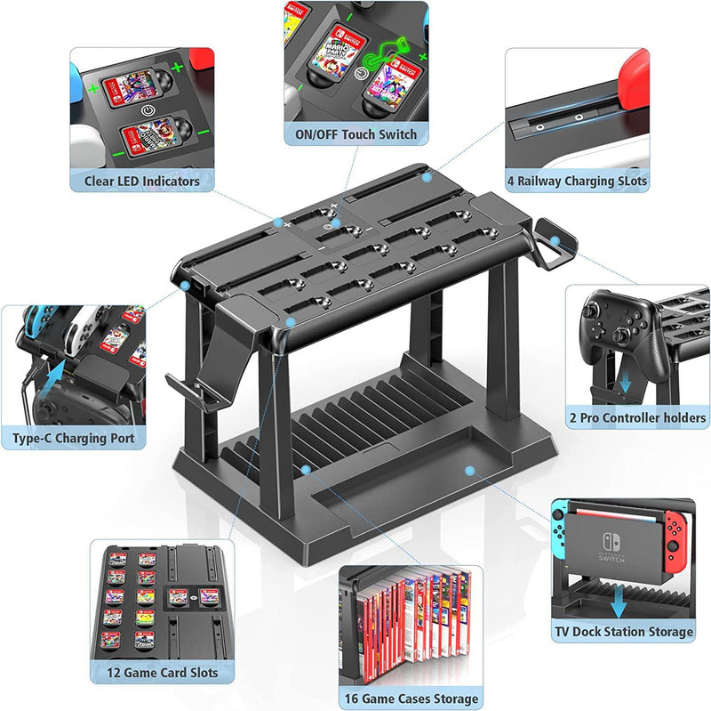 Switch Games Organizer Station with Controller Charger, Charging Dock for Nintendo Switch & OLED Joycons, Tokluck Switch Storage and Organizer for Games, TV Dock, Accessories Kit Storage