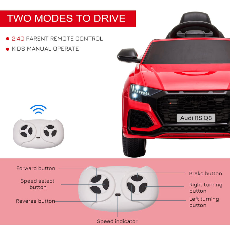 HOMCOM Audi RS Q8 Licensed 6V Kids Electric Ride On Car Toy Car with Remote Control Music Lights USB MP3 Bluetooth for 3-5 Years Old Red