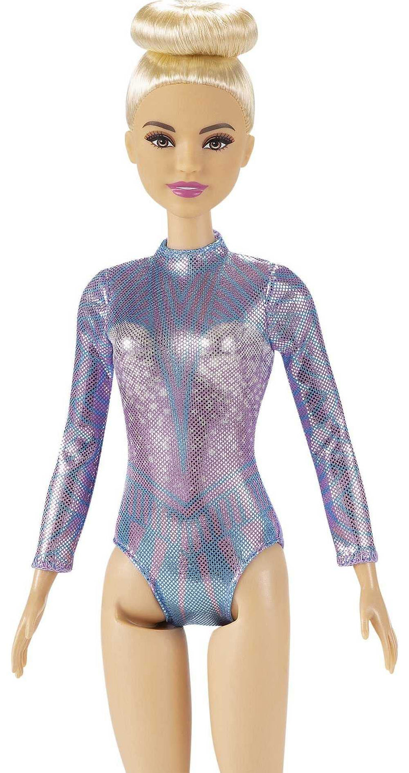 Barbie Rhythmic Gymnast Blonde Doll (12-in/30.40-cm) with Colorful Metallic Leotard, 2 Clubs & Ribbon Accessory, Great Gift for Ages 3 Years Old & Up, GTN65