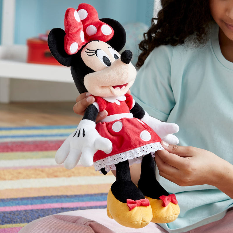 Disney Store Official Minnie Mouse Small Soft Plush Toy, 33cm/12”, Iconic Cuddly Toy Character in Red Polka Dot Dress and Bow with Embroidered Details, Suitable for All Ages