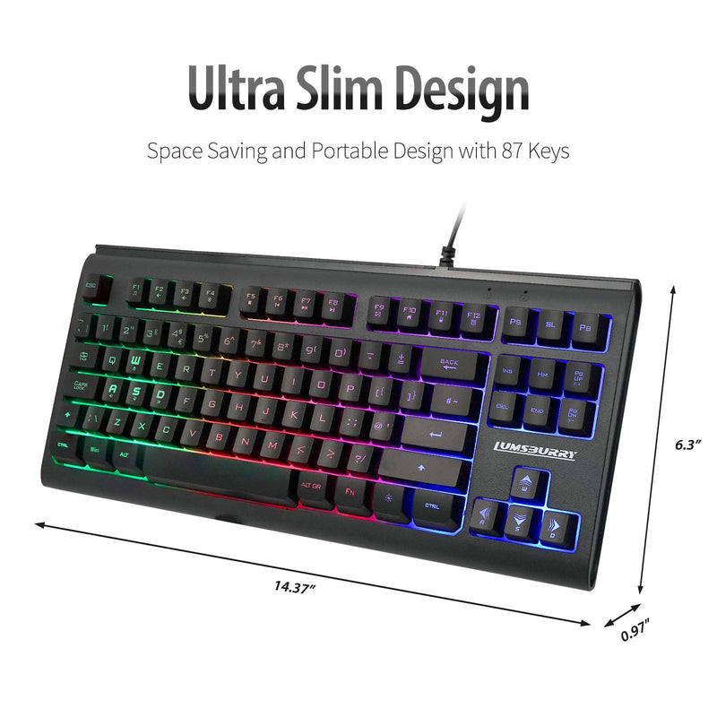 Lumsburry Rainbow LED Backlit 88 Keys Gaming Keyboard(UK Layout), Compact Keyboard with 12 Multimedia Shortcut KeysUSB Wired Keyboard for PC Gamers Office