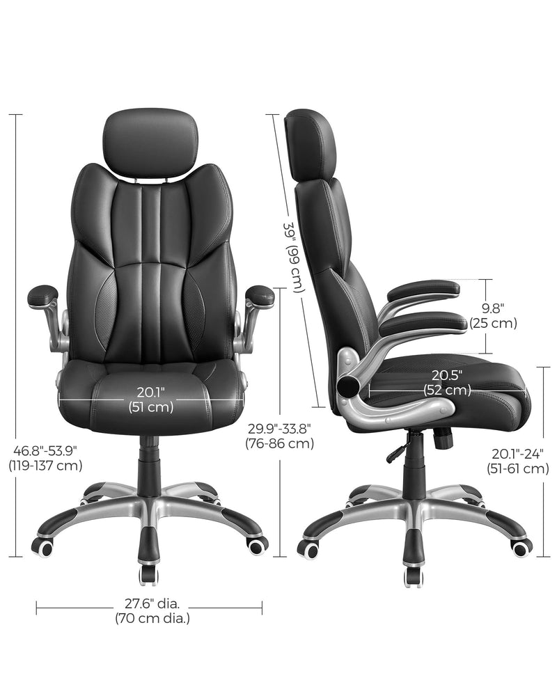 SONGMICS Office Chair, Ergonomic Gaming Chair, Adjustable Headrest, Tilt Function, Foldable Armrests, Swivel Castors, Adjustable Height, E-sports Chair, Ink Black OBG65BKUK