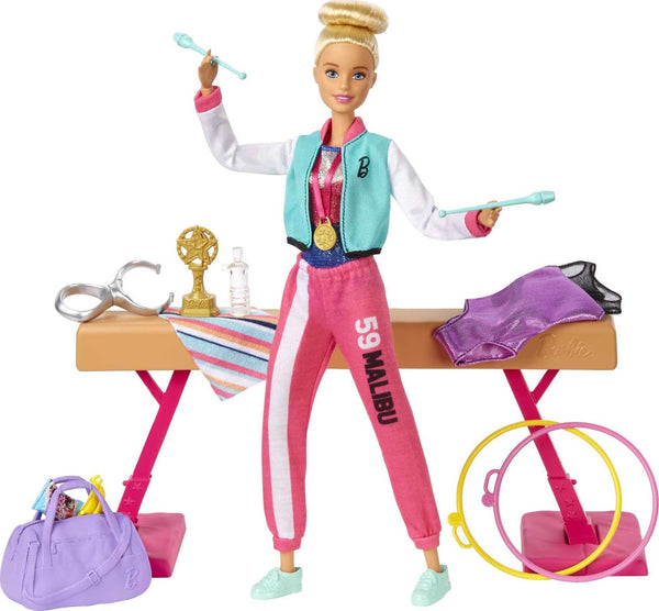 Barbie You Can Be Anything Doll, Gymnast Doll Playset with Blonde Barbie Doll, Balance Beam and 15 Gymnastic Doll Accessories, Toys for Ages 3 and Up, One Barbie Doll, GJM72