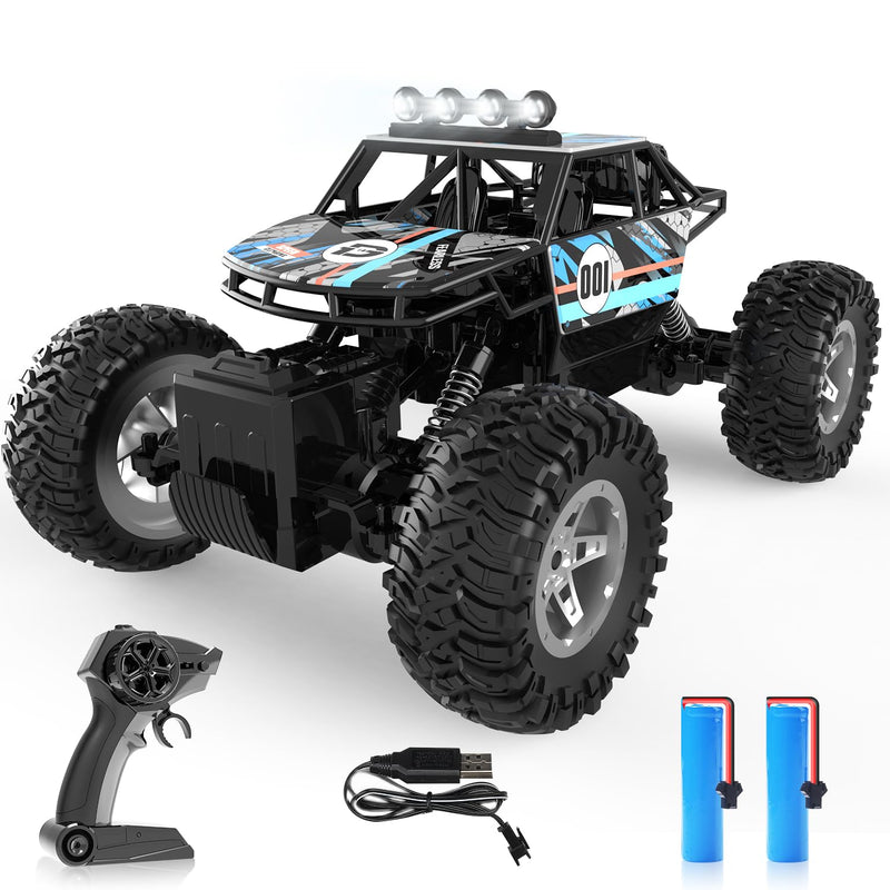 DEERC DE45 1:14 Remote Control Truck, RC Car Toy Rock Crawler, 4WD Off Road Monster Truck with Metal Shell Dual Motors LED Headlight 90 Min Play