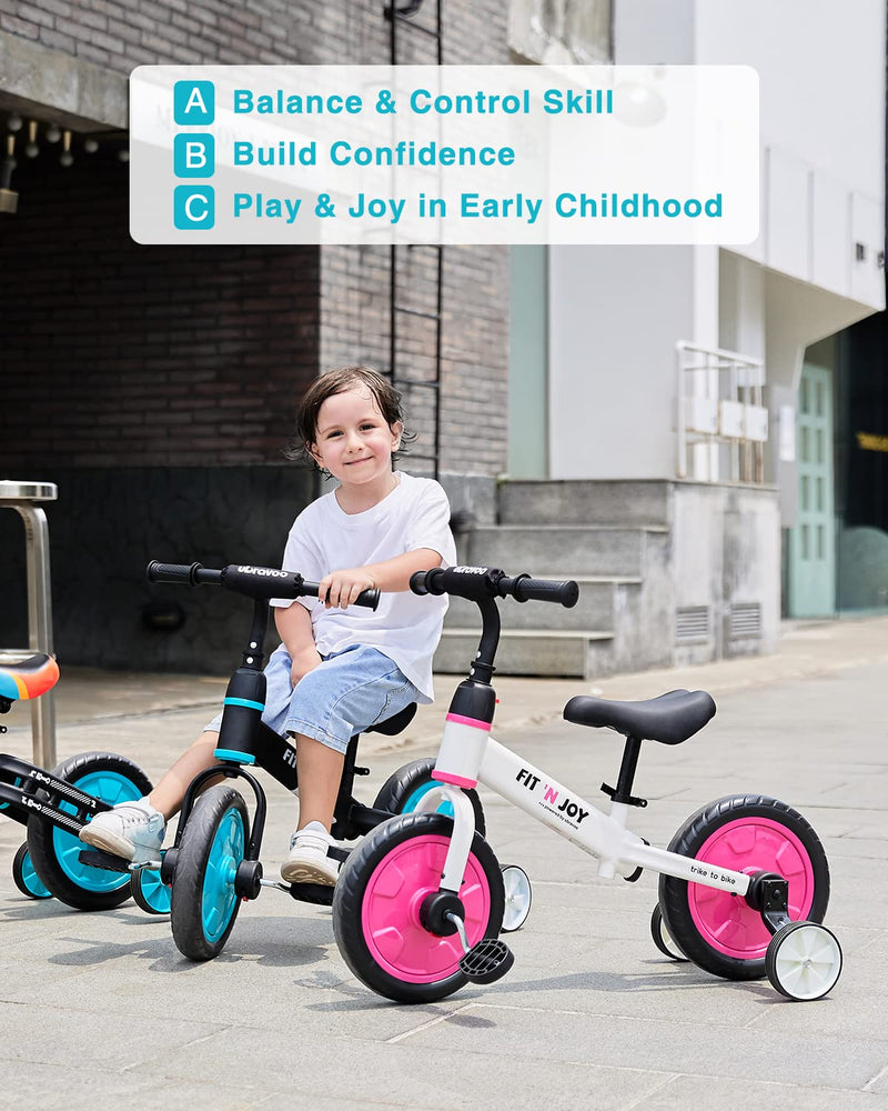 UBRAVOO Fit 'n Joy Beginner Toddler Training Bicycle, 4-in-1 Kids Balance Bike with Pedals & Training Wheels Options, Trike to Bike Riding Toys for Boys Girls 2-5