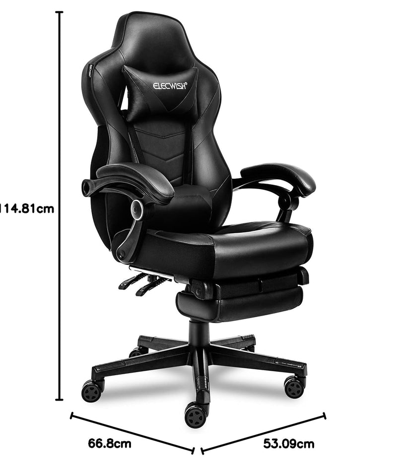 Fullwatt Racing Gaming Chair for adults with Footrest and Lumbar Pillow, Swivel Height Adjustable Reclining PU Leather Video Game Chair, Ergonomic E-Sports Gaming Chair Big and Tall(Black)