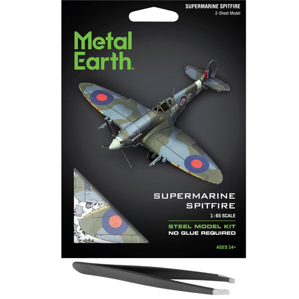 Fascinations Metal Earth Supermarine Spitfire Color 3D Metal Model Kit Bundle with Tweezers