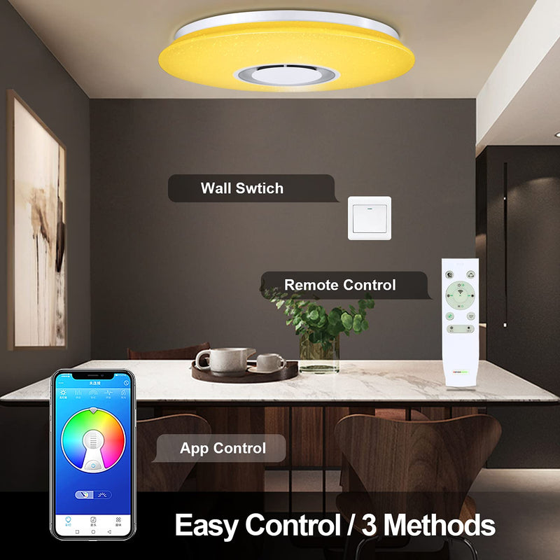 CHYSONGOODS 36W 40cm/15.7 Inch Circle Bluetooth Speaker LED Ceiling Light App Remote Control Color Change Dimmable Bedroom Lamp for Living Room Kitchen Bathroom Dining Modern Smart RGB Indoor Lighting