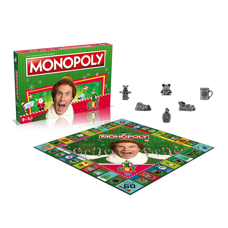 Winning Moves Elf Monopoly Board Game, Choose your festive token and advance to Santa's Workshop and Empire State Building, Save Christmas with Santa and reap the rewards, for ages 8 plus