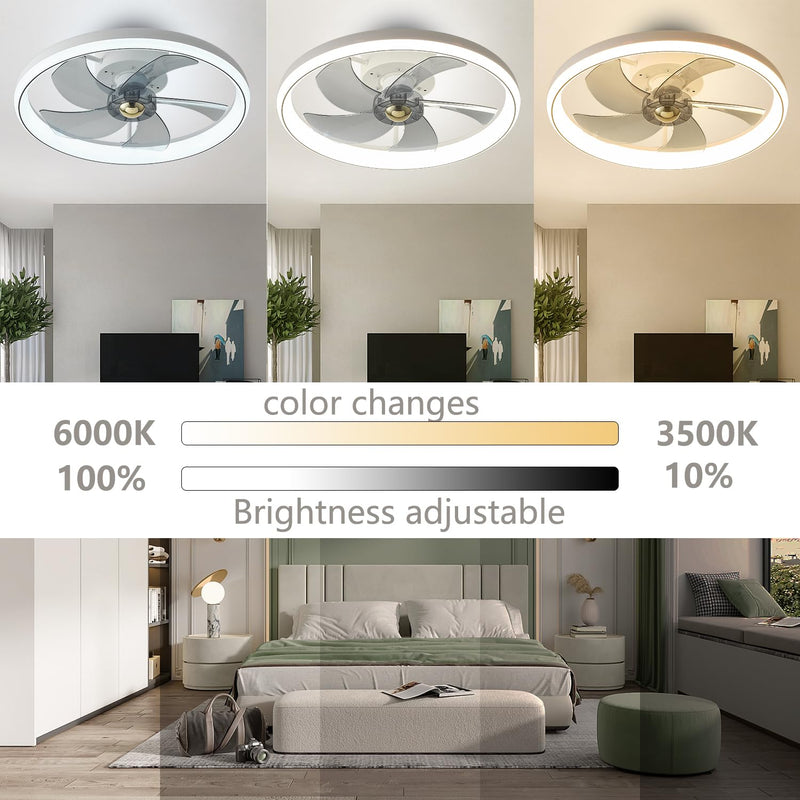 LMiSQ Modern Ceiling Fans with Lights Reversible Fan with Remote 50cm Smart Ceiling Fan Lighting Timing 6 Speeds Low Profile Ceiling Fan with Light Dimmable LED Fan Light Flush Mount for Bedroom