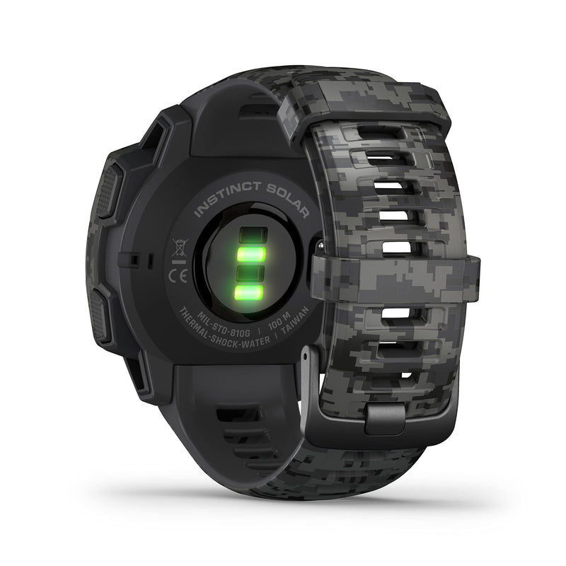 Garmin Instinct SOLAR, Rugged GPS Smartwatch, Built-in Sports Apps and Health Monitoring, Solar Charging and Ultratough Design Features, Graphite Camo