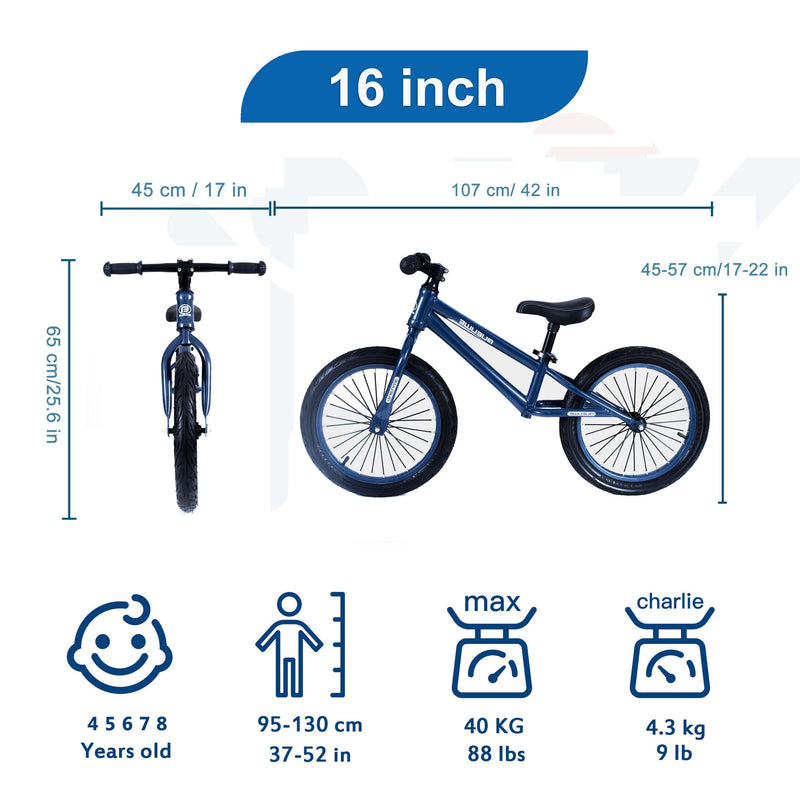 Bueuwe Balance Bike 16 inch for 4 5 6 7 8 9 Year Old Boys Girls Toys Birthday Gift - Large No pedal bike for Age 4+ yellow blue silver Kids Toys