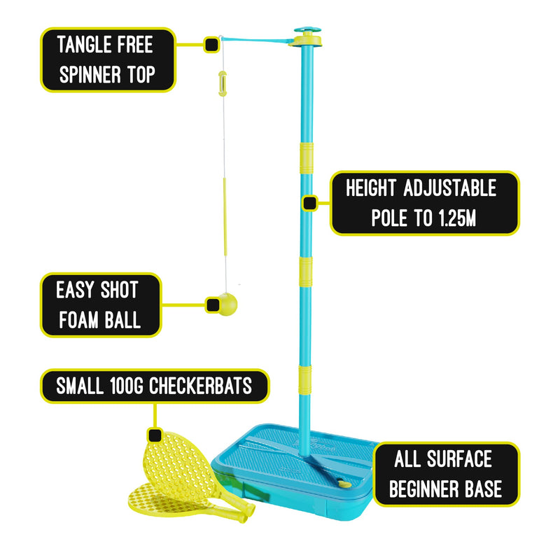 Early Fun All Surface Junior Swingball Set, For ages 3+, Introduction to Swingball, Foam Ball and little hands bats, Tangle Free Top Spinner, All Surface Base, Blue and Yellow, 36 x 46 x 10 cm