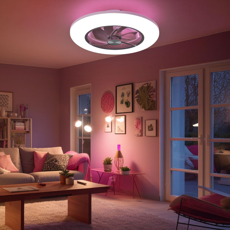 CHANFOK Neo Ceiling Fan with Light- 22 in Smart Low Profile Ceiling Fans with Alexa/Google Assistant/App Control 6 Speed Color Changing Ceiling Fan LED-RGB Back Ambient Light