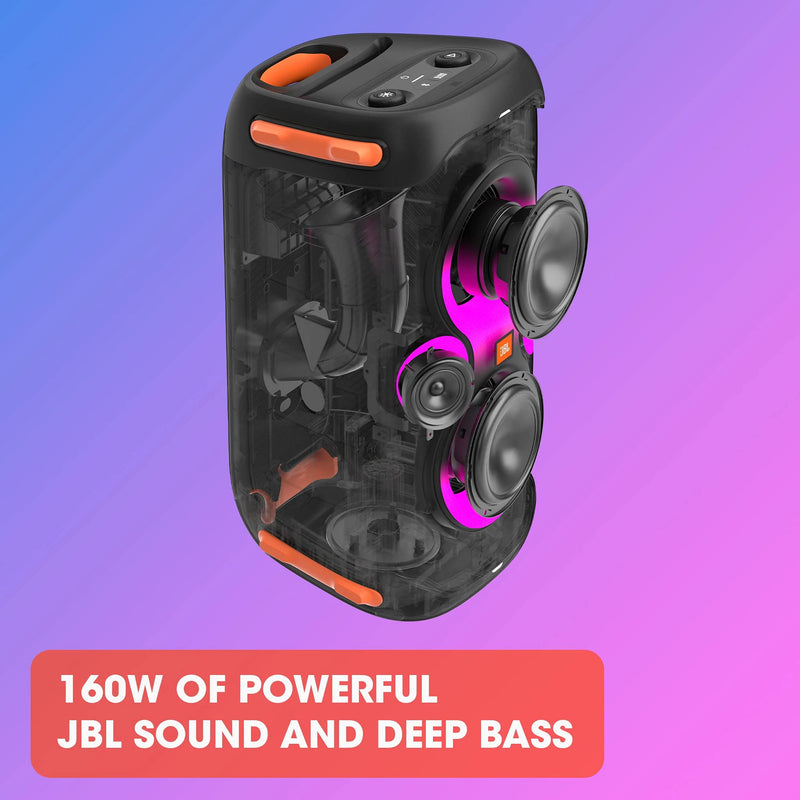 JBL PartyBox110 Portable Indoor and Outdoor Party Speaker with Built-In Lights, IPX4 Splashproof Design, Deep Bass and 12 Hours of Playtime, in Black