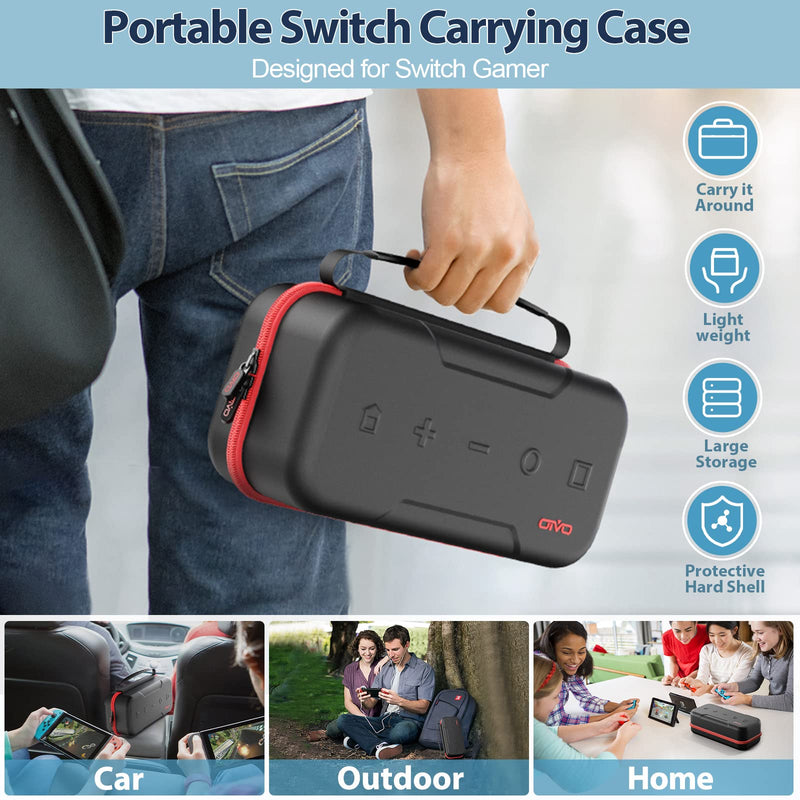 Switch OLED Carrying Case Compatible with Nintendo Switch/OLED Model, Portable Switch Travel Carry Case Fit for Joy-Con and Adapter, Hard Shell Protective Switch Pouch Case with 20 Games, Red