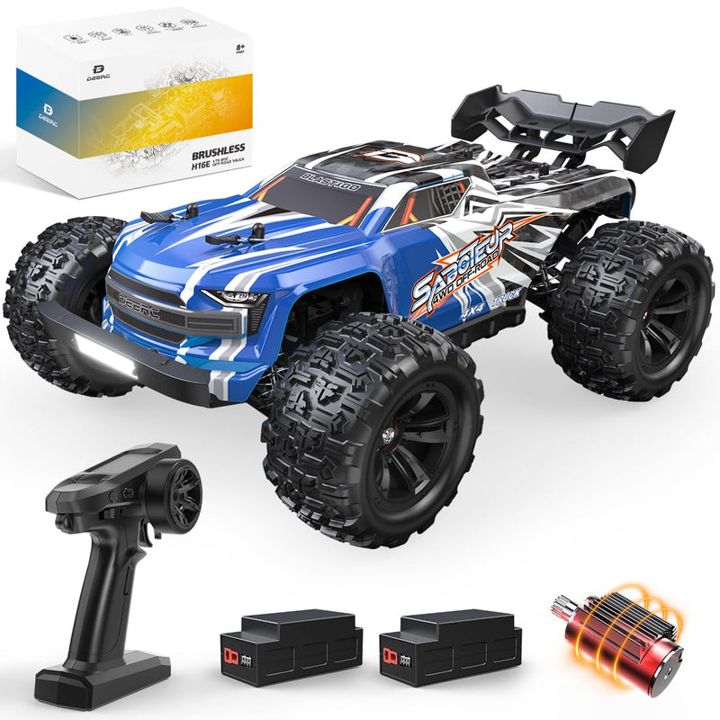 DEERC Brushless Extreme High Speed RC Truck, 1:16 4X4 RTR Fast RC Cars for Adults, Max 42mph All Terrains RC Monster Truck, Off Road Hobby Electric Vehicle Gift for Boys, 2 Battery