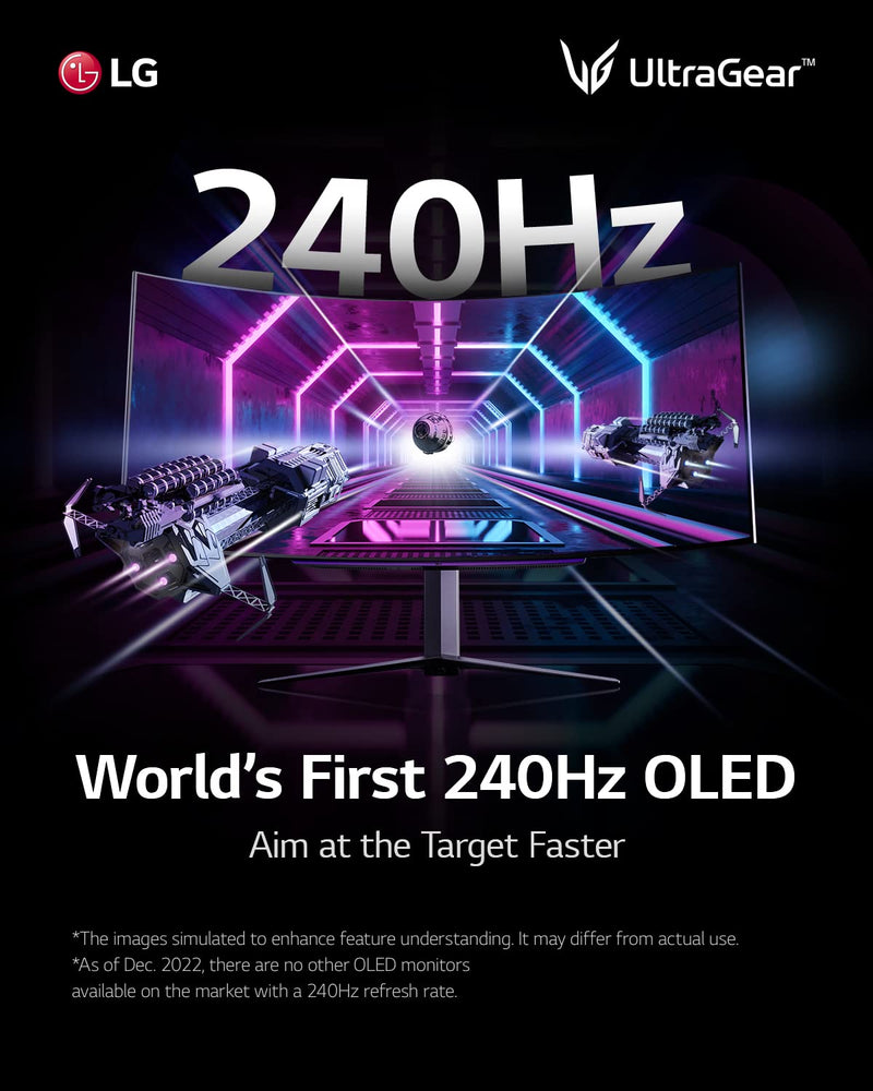 LG UltraGear 45GR95QE - 45 Inch Curved OLED Gaming Monitor WQHD (3440 x 1440), 240Hz Refresh Rate, 0.03ms Response Time, Anti-glare, AMD FreeSync Premium, NVIDIA G-SYNC Compatible, HDMI 2.1