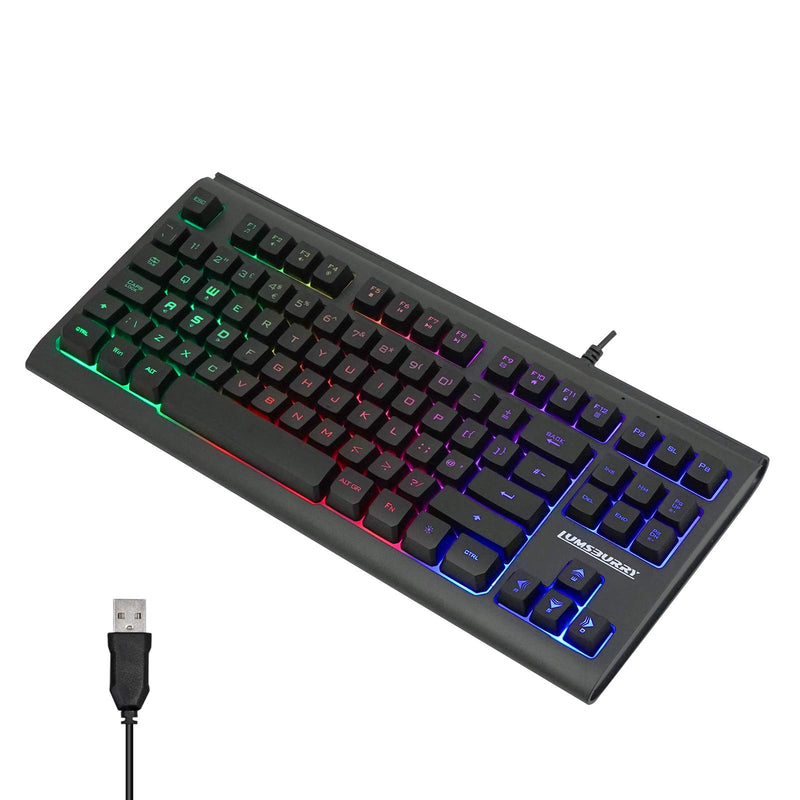 Lumsburry Rainbow LED Backlit 88 Keys Gaming Keyboard(UK Layout), Compact Keyboard with 12 Multimedia Shortcut KeysUSB Wired Keyboard for PC Gamers Office