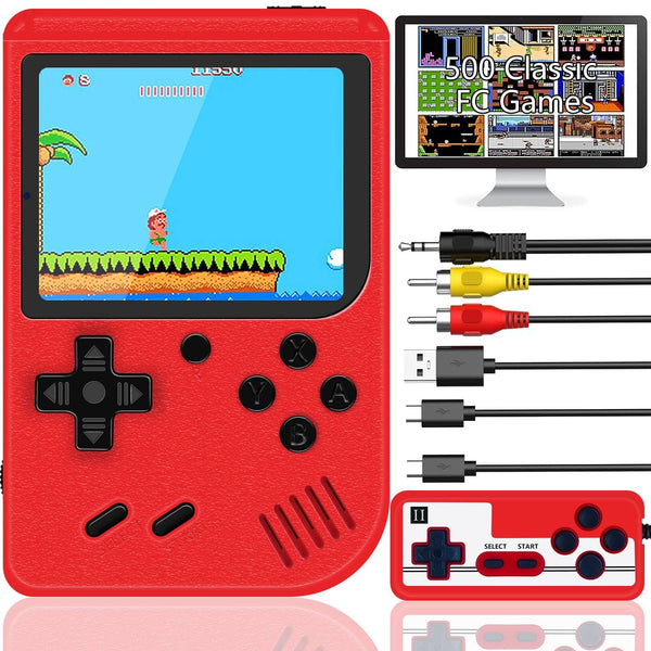 Handheld Game Console with 1200mAh Rechargeable Battery, 500 Classic Games 3.0-Inch Screen Support TV Connection & Two Players, Portable Game Console Ideal Christmas or Birthday Gift for Kids Adult