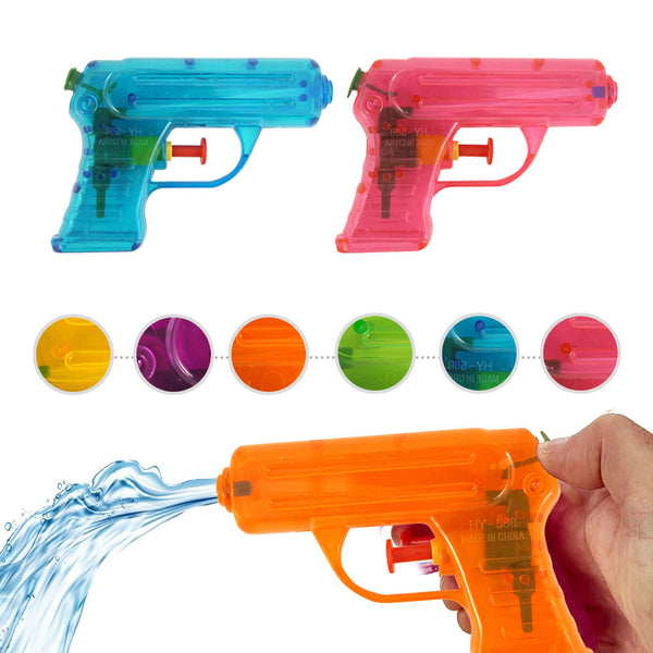 2 Neon Water Pistols, Water Guns Available in 6 Bright Colours, Compact Mini Squirt Toy Ideal for Outdoor Play, Bath-Time Fun, Party Bags and Encouraging Imaginative Play