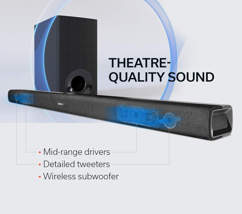 Denon DHT-S316 Soundbar with Subwoofer, Bluetooth Sound Bar for Surround Sound System, Dolby Digital, DTS Decoding, Dialogue Enhancer, HDMI ARC, Wall Mountable, Music Streaming, Including HDMI Cable