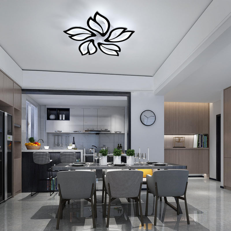 Modern Dimmable LED Chandelier, Creative 5-Head Petals LED Ceiling Lamp with Remote Control, 45W Metal Acrylic Ceiling Chandelier Lighting Fixture for Living Room Bedroom Children's Room