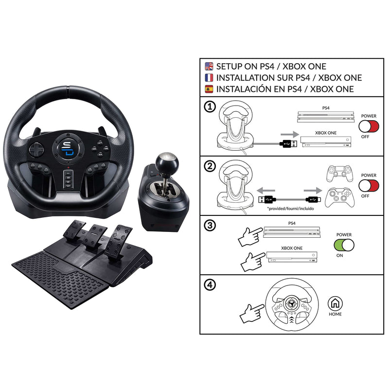 Subsonic Superdrive Gs850-X racing wheel with manual shifter, 3 pedals, shift paddles for Xbox Series X/S, PS4, Xbox One (programmable for all games)