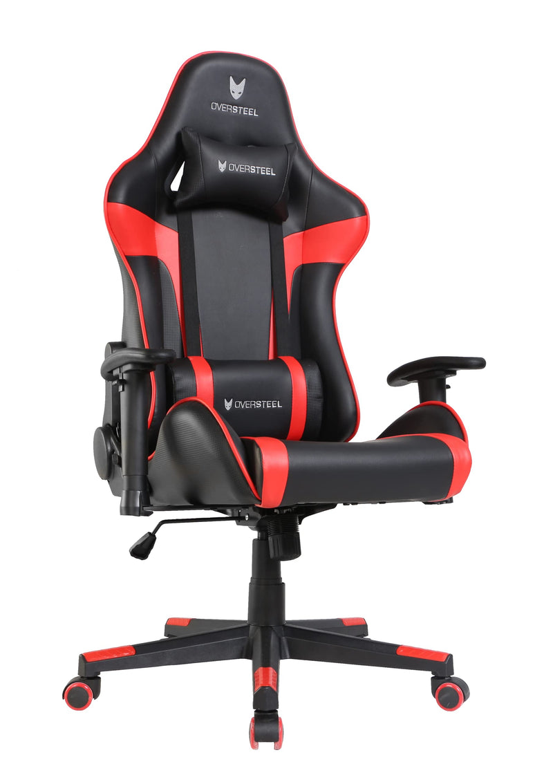 Oversteel - ULTIMET Professional Gaming Chair Leatherette, 2D Armrests, Height Adjustable, Reclining Backrest 180º, Gas Piston Class 3, Up to 120Kg, Red