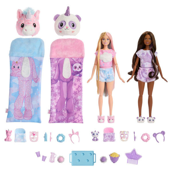 Barbie Cutie Reveal Slumber Party gift set, 2 Dolls with surprises and accesories, gift for ages +3 year old, HRY15