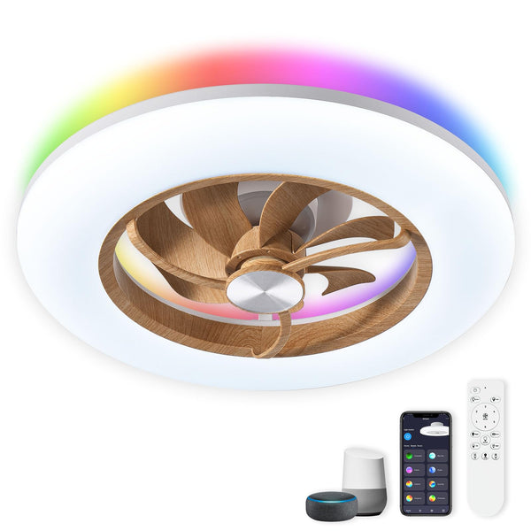 CHANFOK Neo Ceiling Fan with Light- 22 in Smart Low Profile Ceiling Fans with Alexa/Google Assistant/App Control 6 Speed Color Changing Ceiling Fan LED-RGB Back Ambient Light