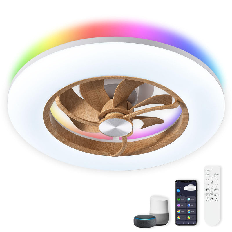 CHANFOK Neo Ceiling Fan with Light- 22 in Smart Low Profile Ceiling Fans with Alexa/Google Assistant/App Control 6 Speed Color Changing Ceiling Fan LED-RGB Back Ambient Light