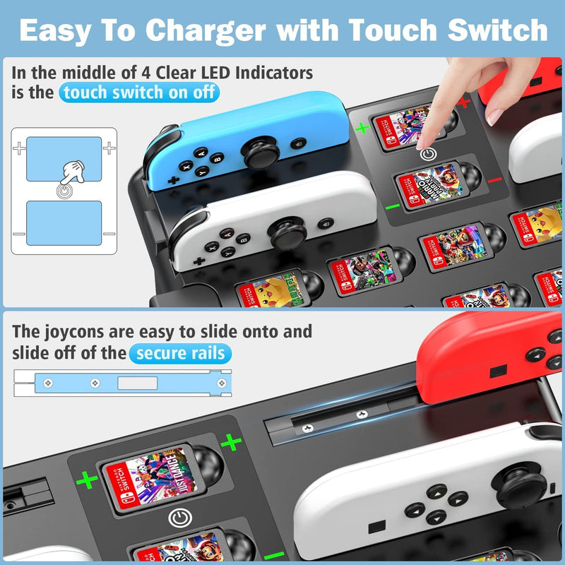 Switch Games Organizer Station with Controller Charger, Charging Dock for Nintendo Switch & OLED Joycons, Tokluck Switch Storage and Organizer for Games, TV Dock, Accessories Kit Storage