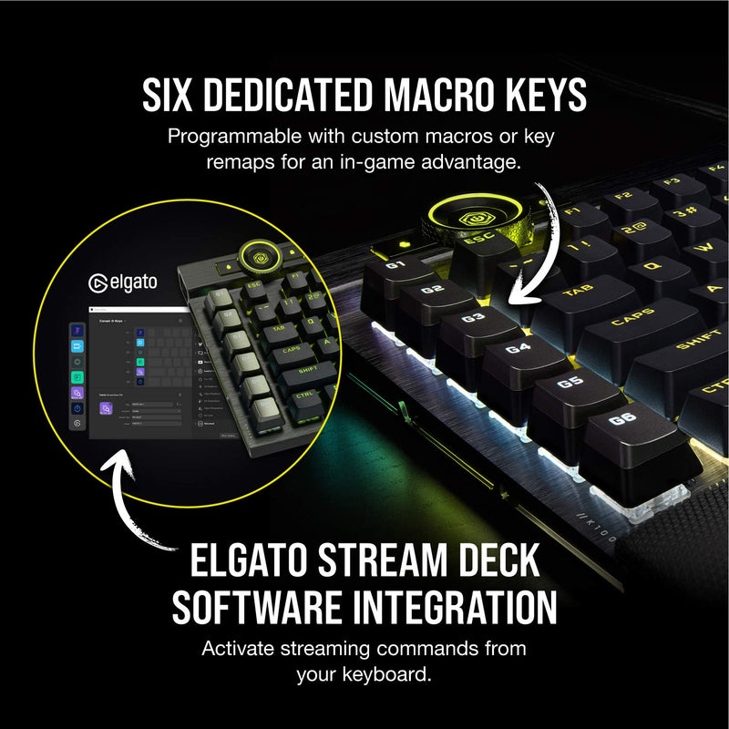 CORSAIR K100 RGB Optical-Mechanical Wired Gaming Keyboard – OPX Linear Switches – PBT Double-Shot Keycaps – Elgato Stream Deck Integration – iCUE Compatible – PC, Mac, Xbox – QWERTY UK – Black