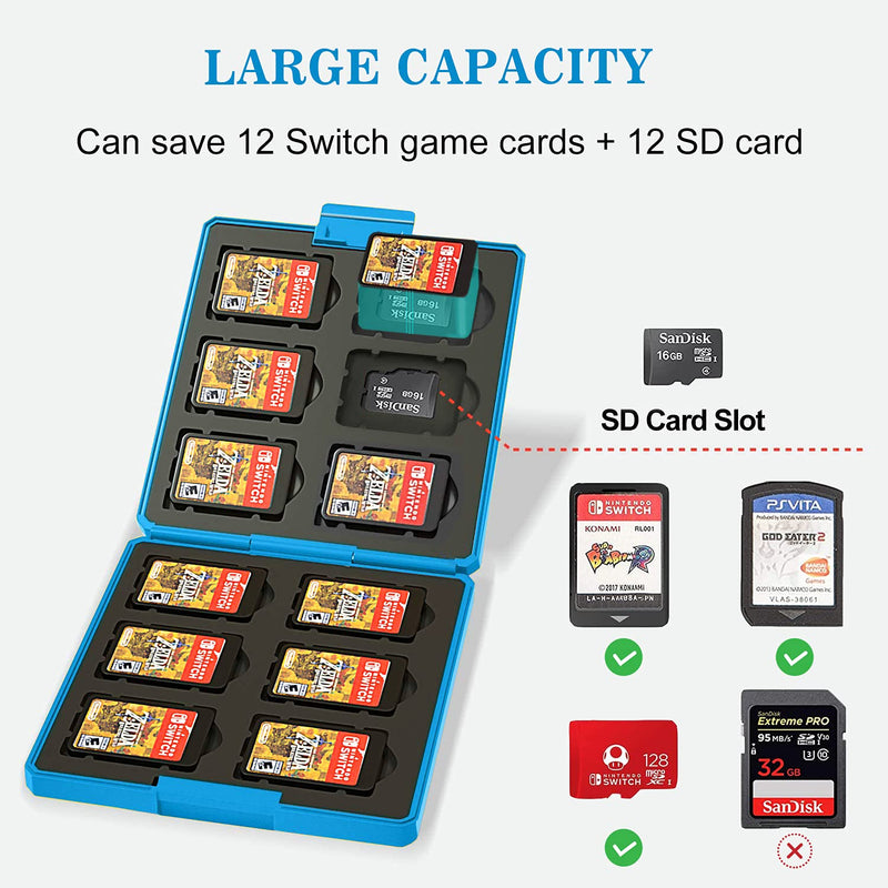 Game Card Case for Nintendo Switch,Portable & Thin Hard Shell Box, Protective Shockproof Cartridge Holder Carrying Storage Cases Box with 12 Card Slots for Switch Lite NS NX (Blue Badge)