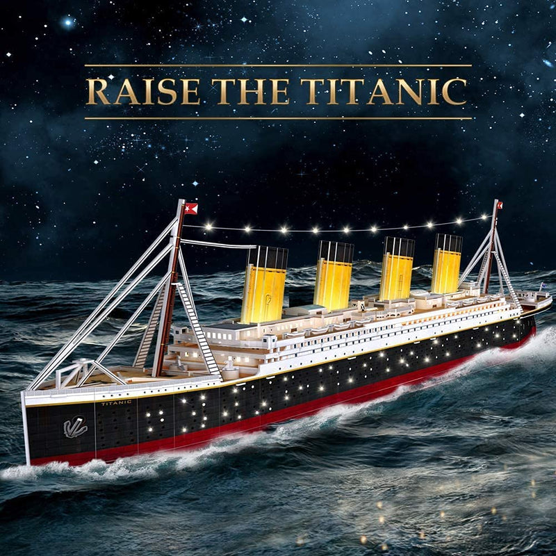 CubicFun 3D Jigsaw Puzzles for Adults LED Titanic Toys Model Kits Ship, Difficult Jigsaw Family Puzzles and Cruise Ship 3-D Puzzles Gifts Home Decoration for Kids and Adults, 266 Pieces
