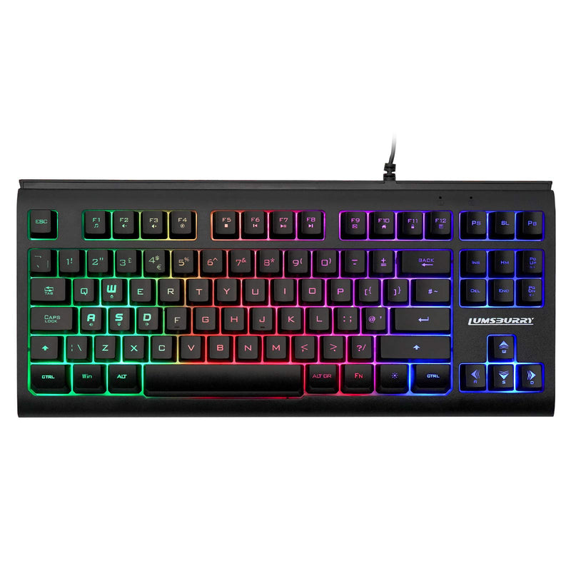 Lumsburry Rainbow LED Backlit 88 Keys Gaming Keyboard(UK Layout), Compact Keyboard with 12 Multimedia Shortcut KeysUSB Wired Keyboard for PC Gamers Office