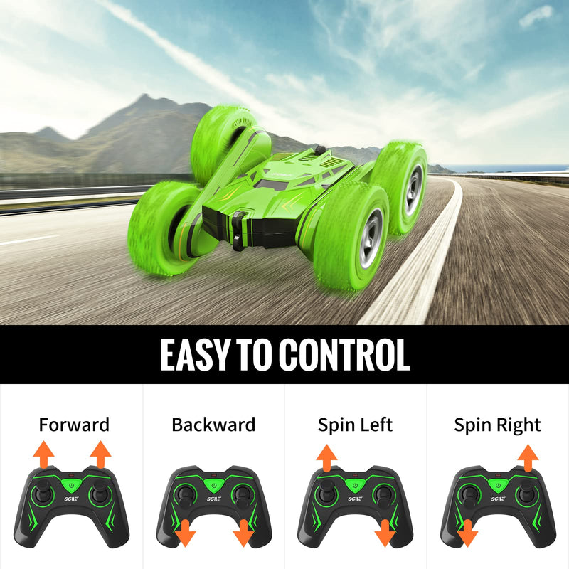 SGILE RC Stunt Car Toys, Direct Charge Remote Control Car with 2 Sided 360 Rotation Gifts for Boys Girls Kids Age 6+, Green