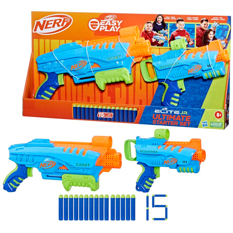 Nerf Elite Jr Ultimate Starter Set, 2 Easy Play Toy Foam Blasters, 15 Nerf Elite Darts, 2 Targets, Kids Outdoor Games