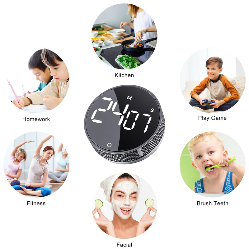 Digital Kitchen Timers, Visual timers Large LED Display Magnetic Countdown Countup Timer for Classroom Cooking Fitness Baking Studying Teaching, Easy for Kids and Seniors Black