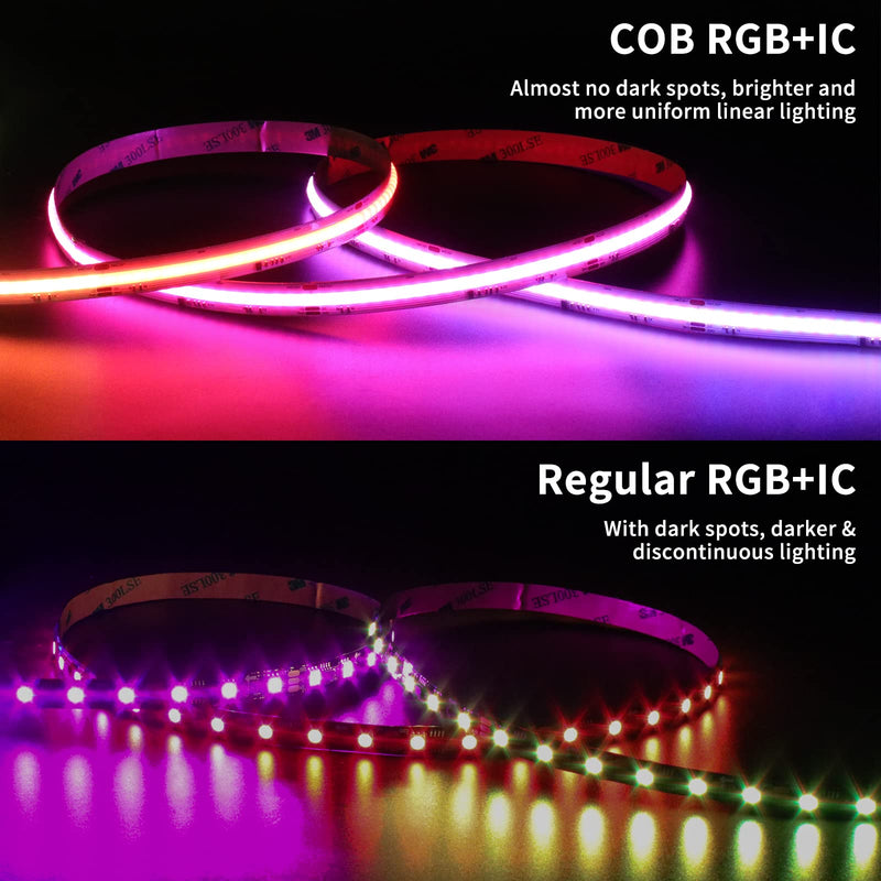 PAUTIX RGB Smart IC COB LED Strip 5M Kit,DC24V 3150LEDs Colour-Changing Pixel Addressable RGB LED Tape Lights,Multicoloured Flexible Lights with 72W Mains and Controller for Home DIY Lighting Projects