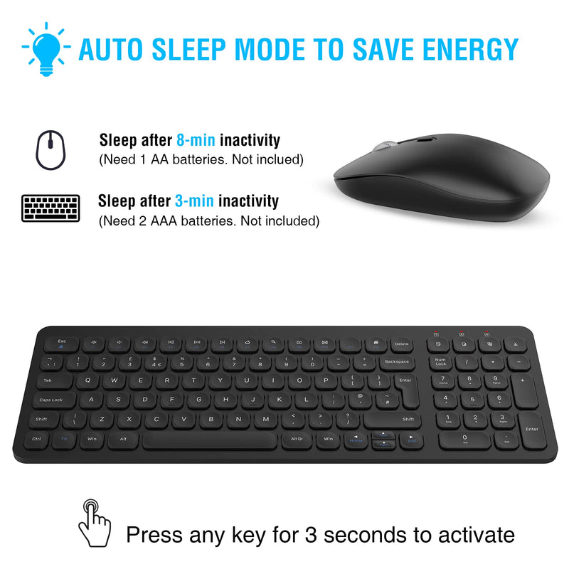 Wireless Keyboard and Mouse, PINKCAT 2.4G QWERTY UK Layout Keyboard and Cordless Silent Mouse Combo with Numeric Keypad Ergonomic Energy Saving for Windows, Computer, Desktop, PC, Laptop (Black)