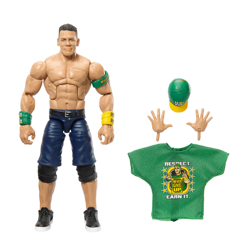 WWE Top Picks Elite Action Figure & Accessories Set, John Cena 6-inch Collectible with Swappable Hands, Ring Gear & 25 Articulation Points, HTX73