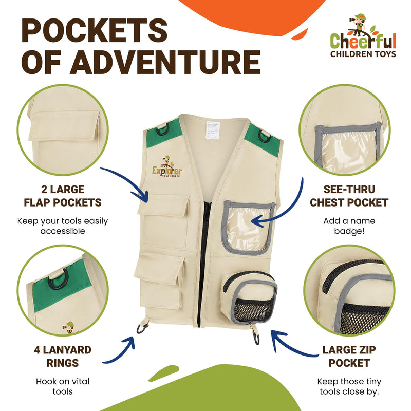 Cheerful Children Toys Kids Explorer Kit Bug Hunting Kit Explorer Costume includes Explorer Hat Cargo Vest - 3-7 year old boys girls Outdoor Backyard Safari Nature Zoo Keeper STEM Educational Toys