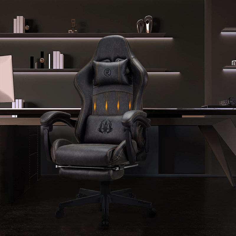 Play haha.Gaming chair Office chair Swivel chair Computer chair Work chair Desk chair Ergonomic Chair Racing chair Leather chair Video game chairs (Black,With footrest)